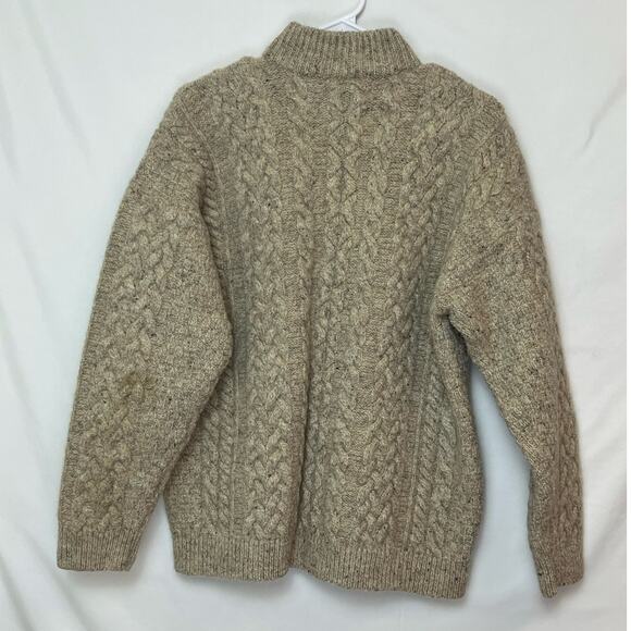 Aran Woollen Mills Women’s XL Tan 100% New Wool ¼-Zip Sweater Pullover Rustic - Picture 2 of 8